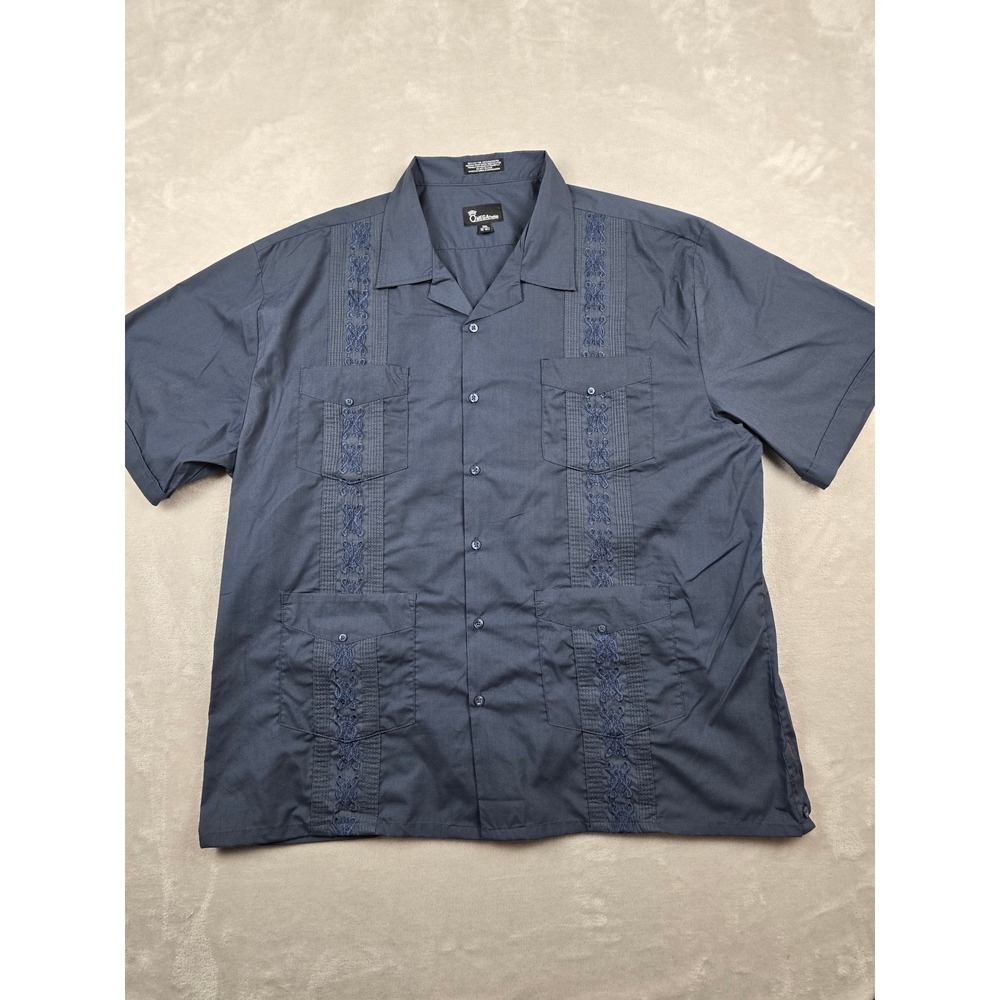 Omega Fashion Guayabera Shirt Mens 3XL Blue Embroidered Short Sleeve Button Up